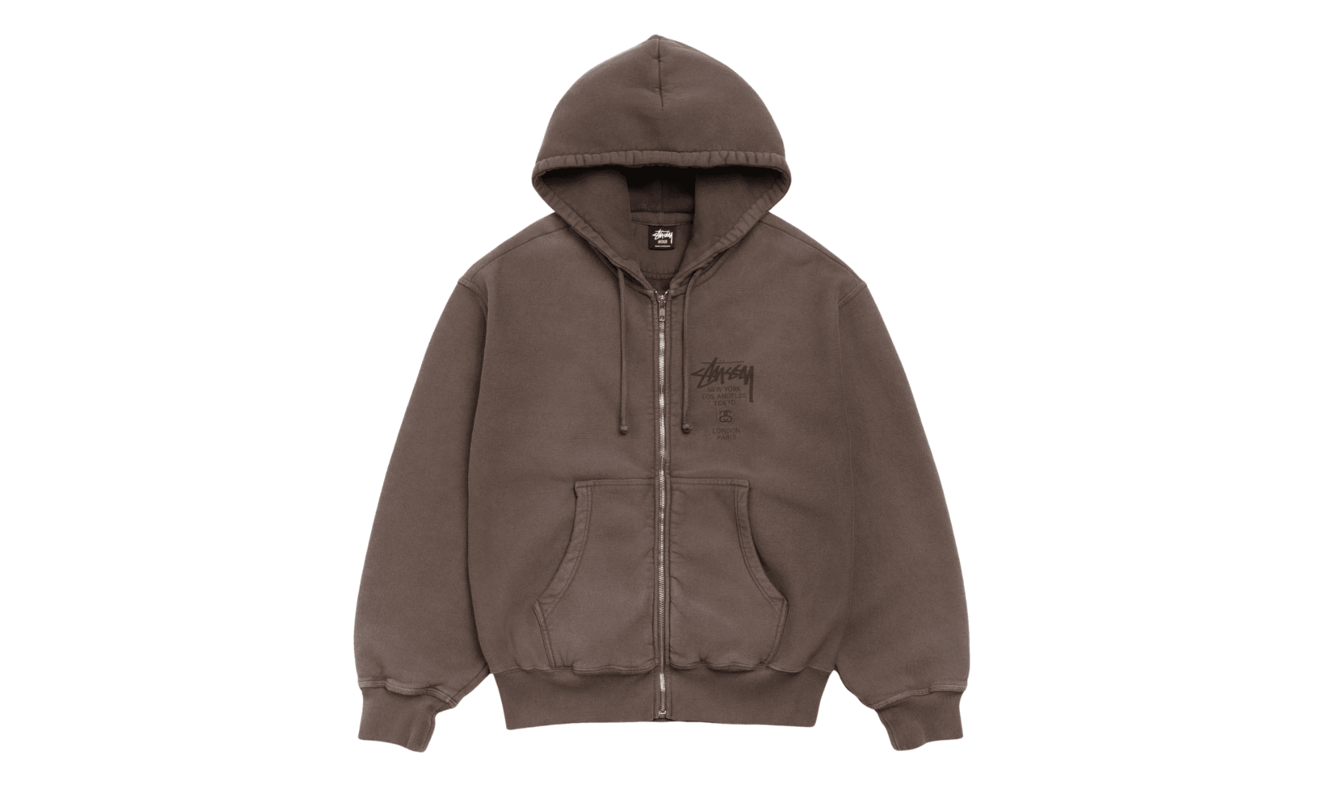 Stussy World Tour Zip Hoodie Faded Brown