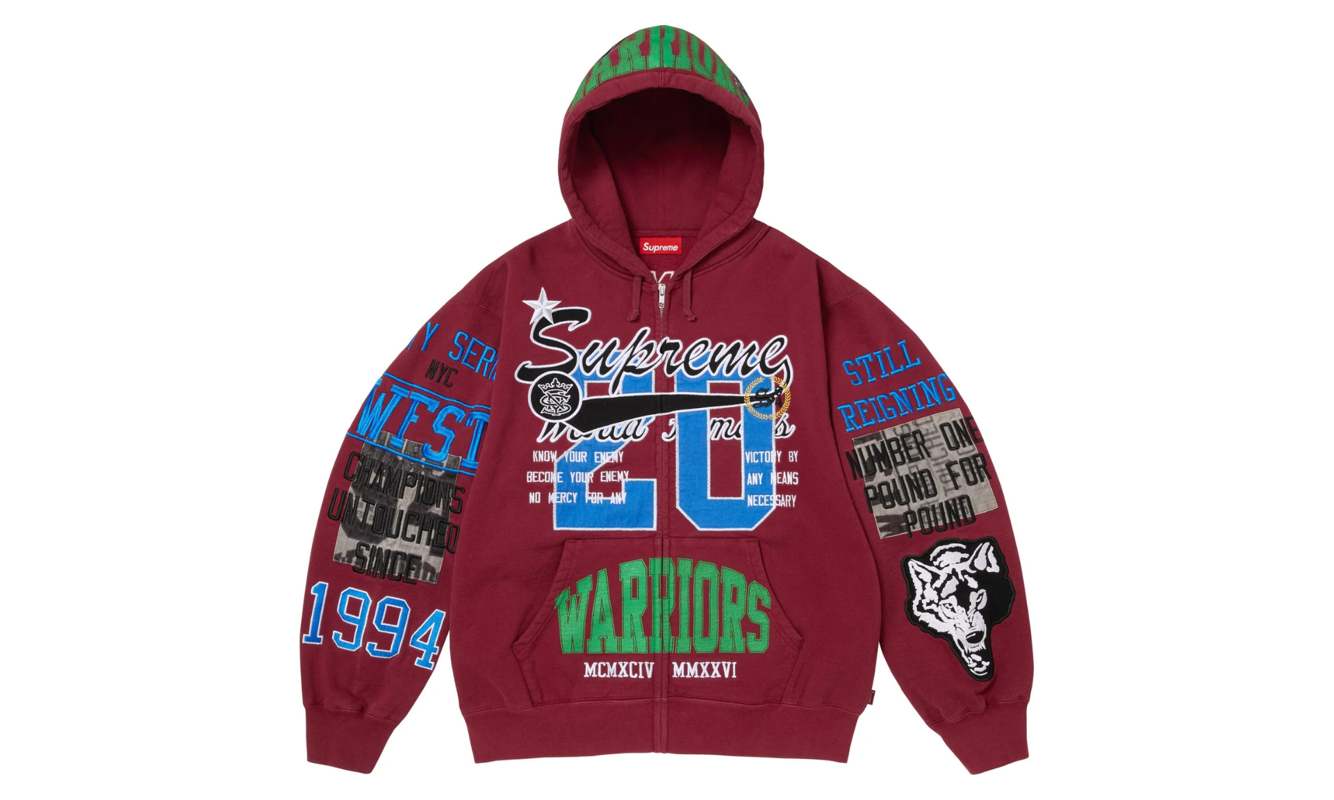 Supreme Warriors Appliqué Zip Up Hooded Sweatshirt Cardinal | OVERCEZ