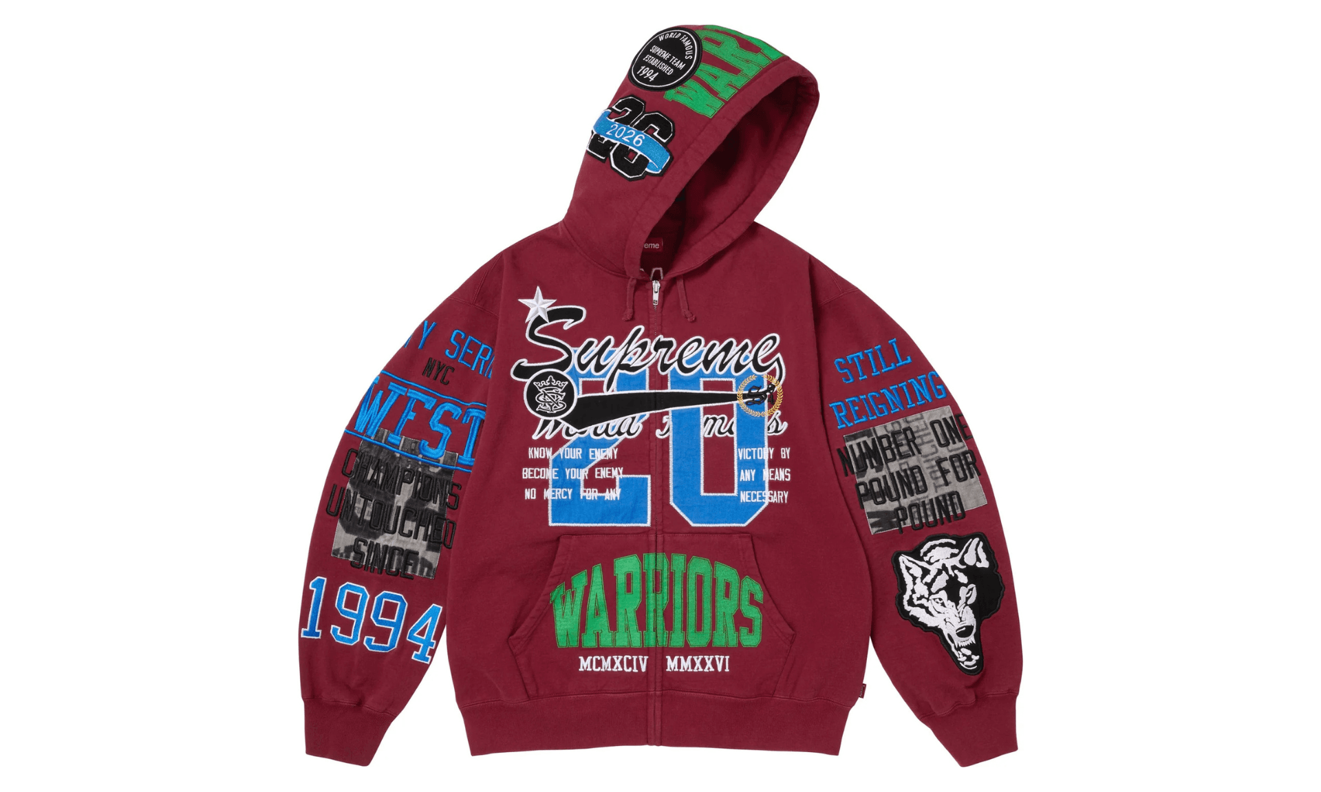 Supreme Warriors Appliqué Zip Up Hooded Sweatshirt Cardinal | OVERCEZ