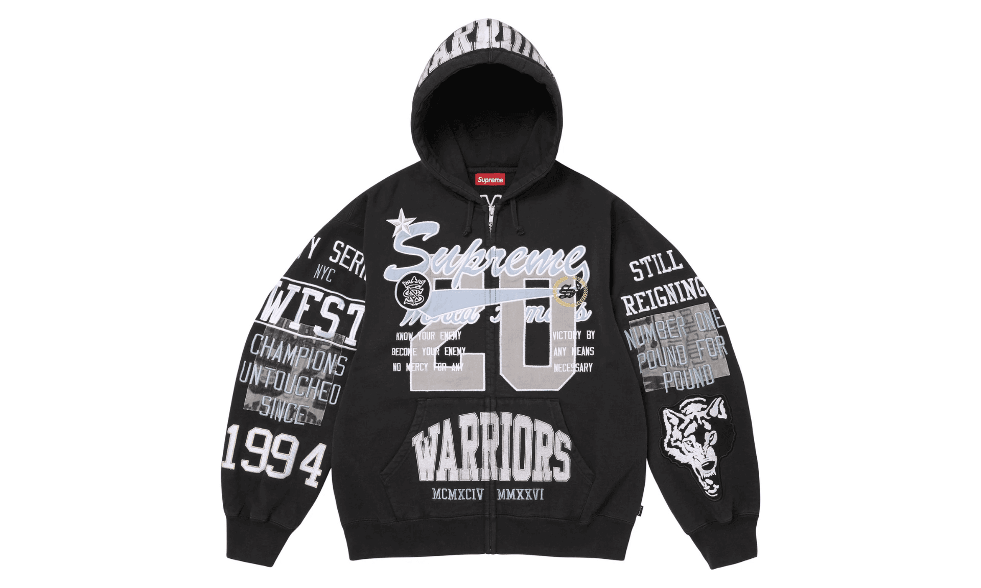 Supreme Warriors Appliqué Zip Up Hooded Sweatshirt Black | OVERCEZ