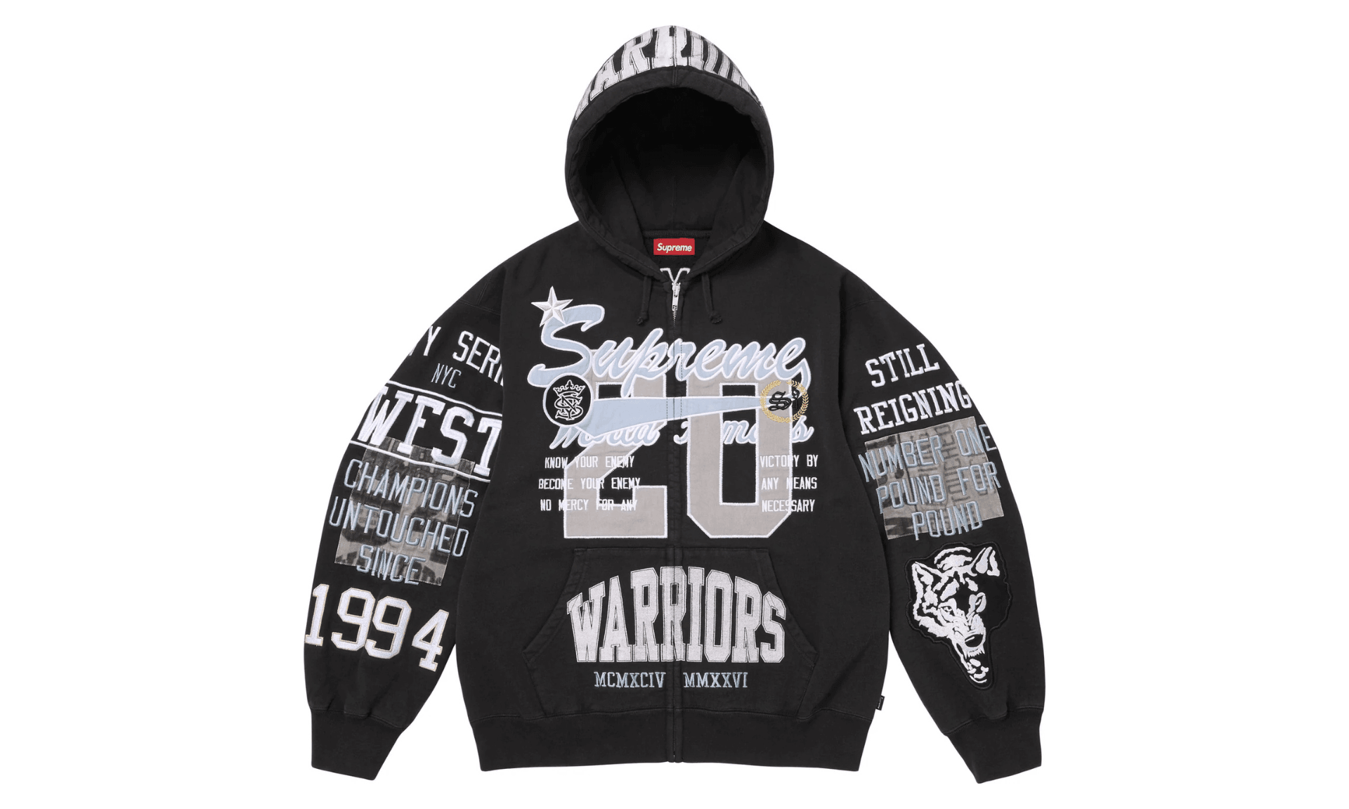 Supreme Warriors Appliqué Zip Up Hooded Sweatshirt Black