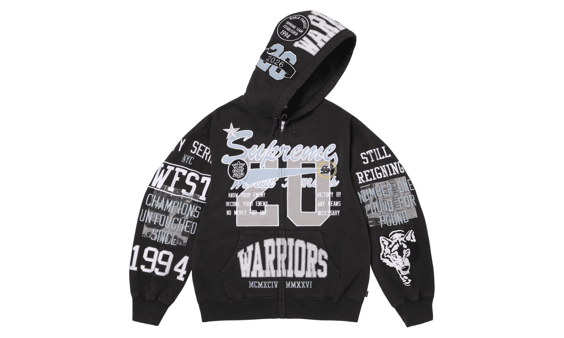 Supreme Warriors Appliqué Zip Up Hooded Sweatshirt Black | OVERCEZ