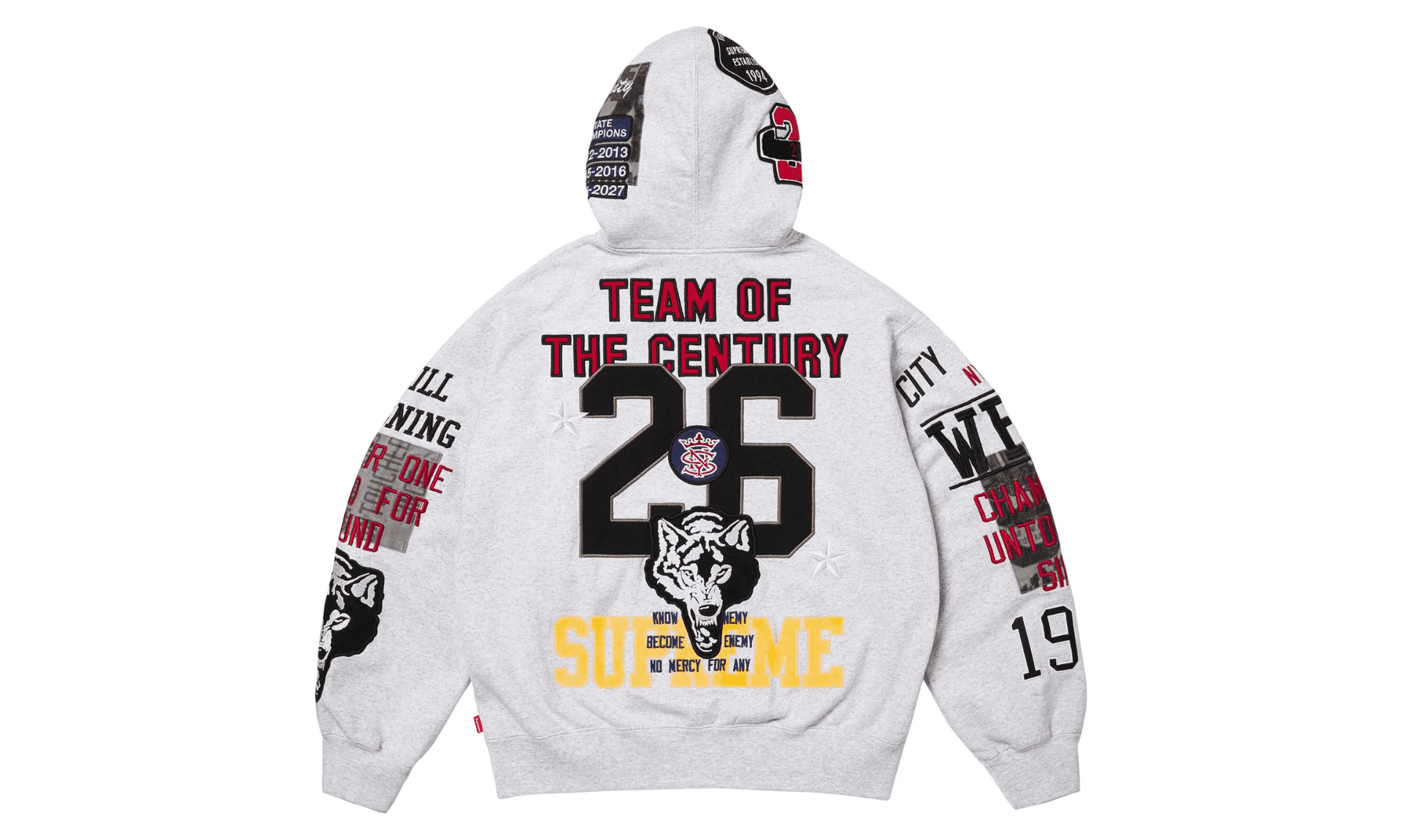 Supreme Warriors Appliqué Zip Up Hooded Sweatshirt Ash Grey | OVERCEZ