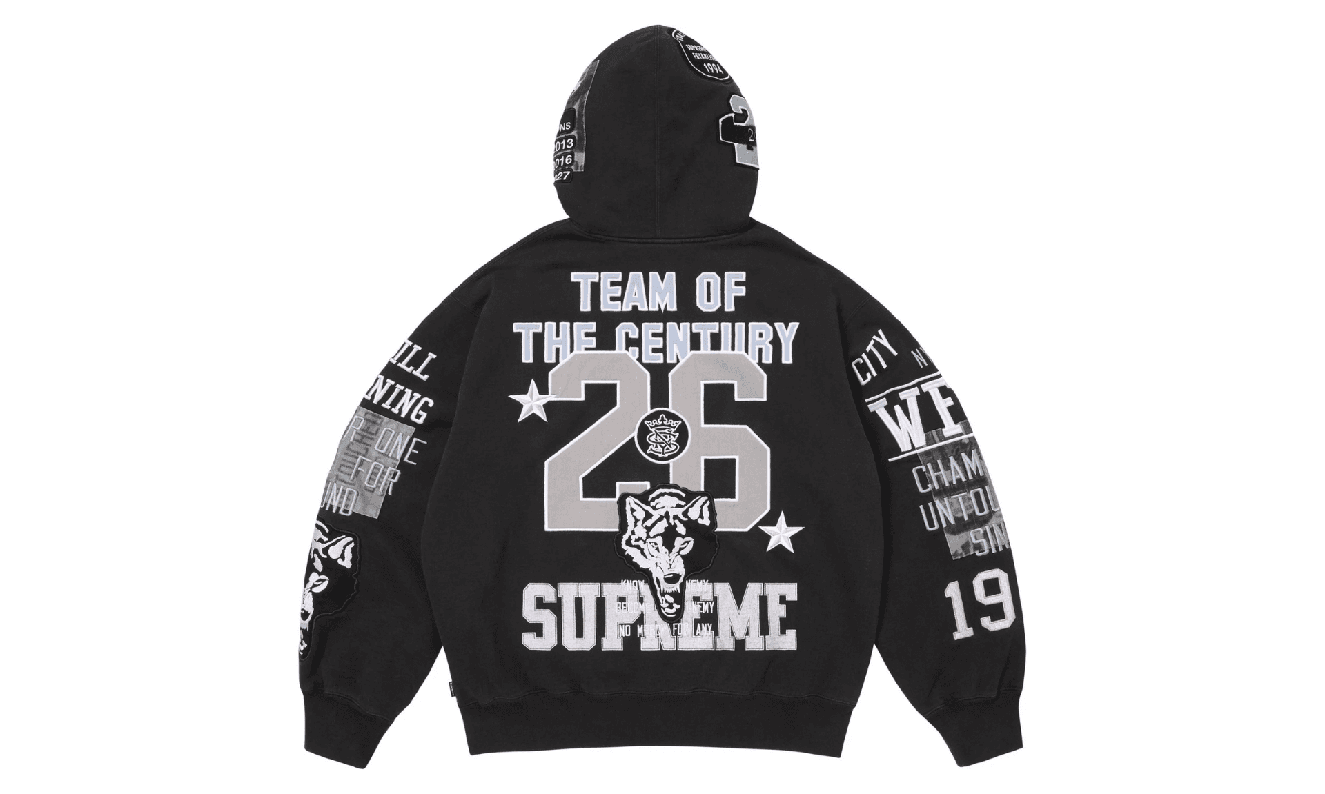 Supreme Warriors Appliqué Zip Up Hooded Sweatshirt Black | OVERCEZ