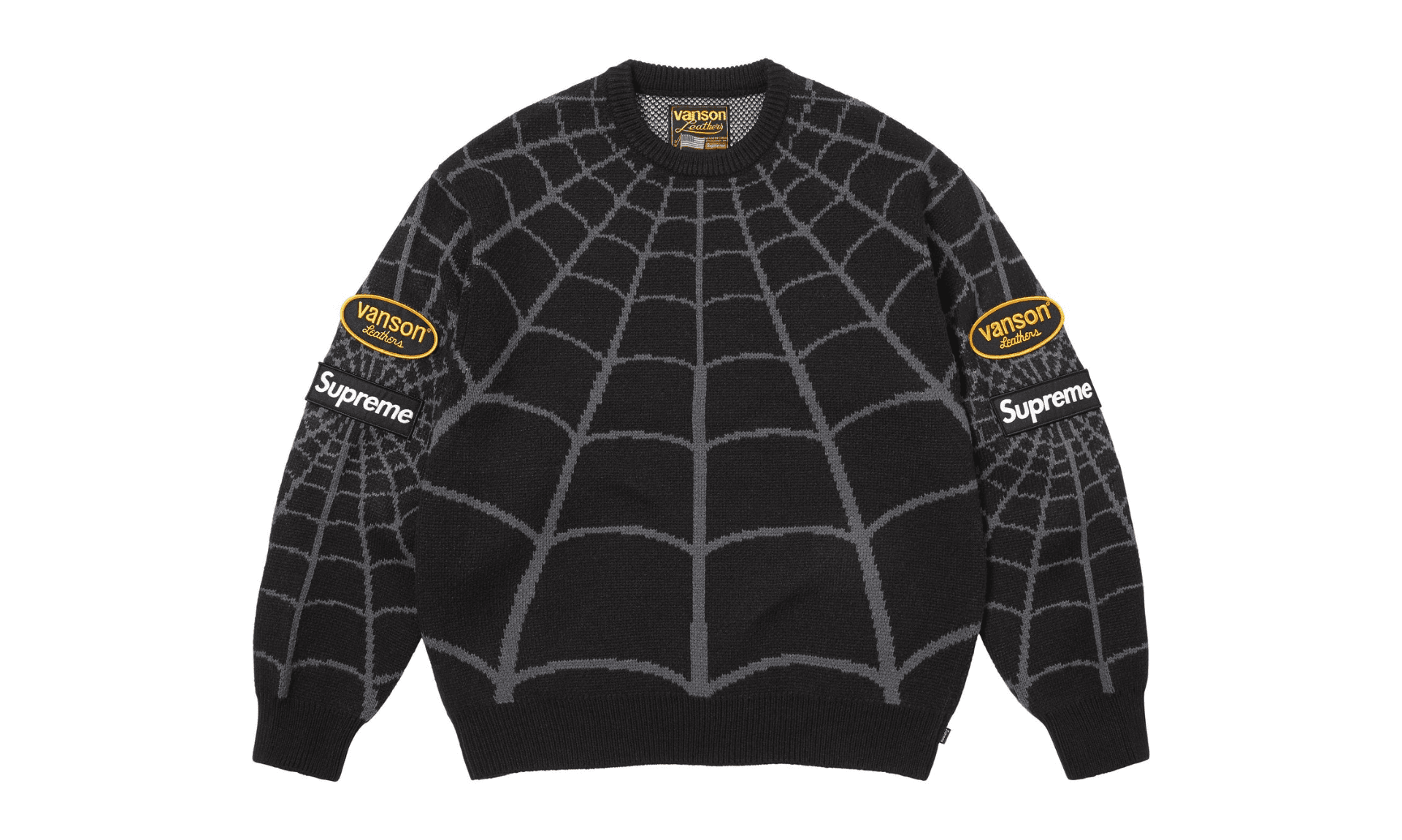 Supreme x Vanson Leathers Spider-Man Sweater Black | OVERCEZ