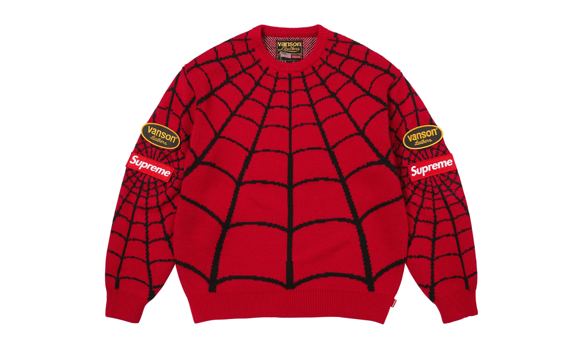 Supreme x Vanson Leathers Spider-Man Sweater Red