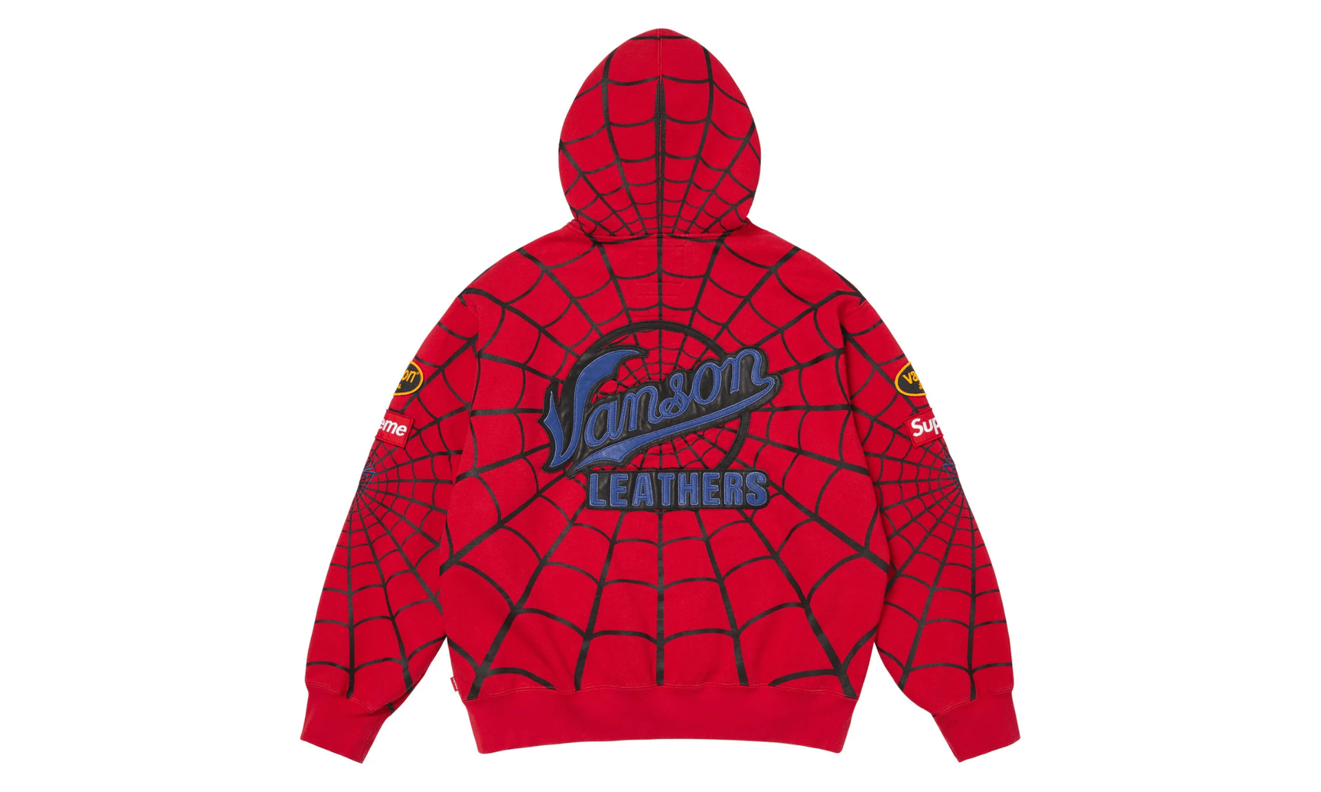 Supreme x Vanson Leathers Spider-Man Zip Up Hooded Sweatshirt Red