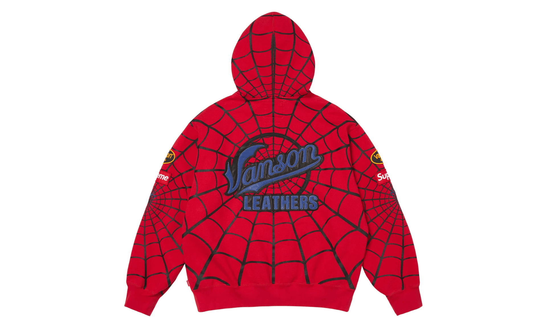 Supreme x Vanson Leathers Spider-Man Zip Up Hooded Sweatshirt Red | OVERCEZ