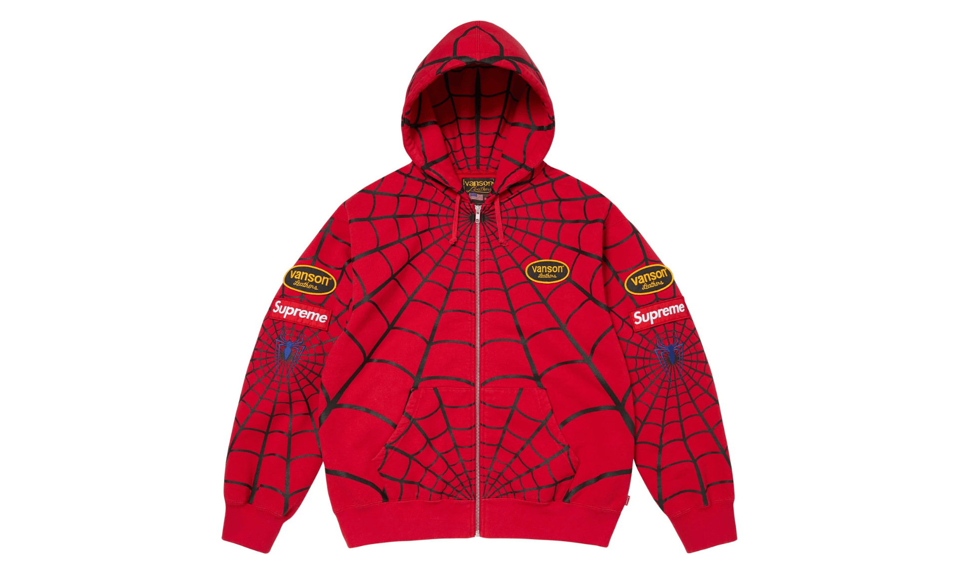 Supreme x Vanson Leathers Spider-Man Zip Up Hooded Sweatshirt Red
