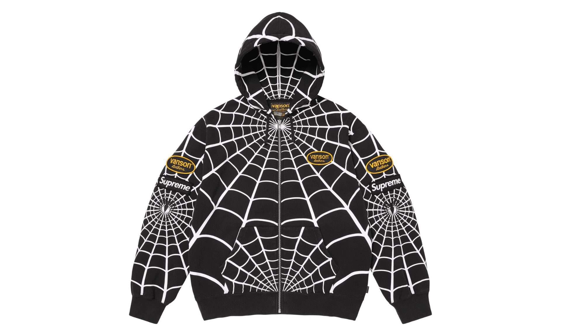 Supreme x Vanson Leathers Spider-Man Zip Up Hooded Sweatshirt Black