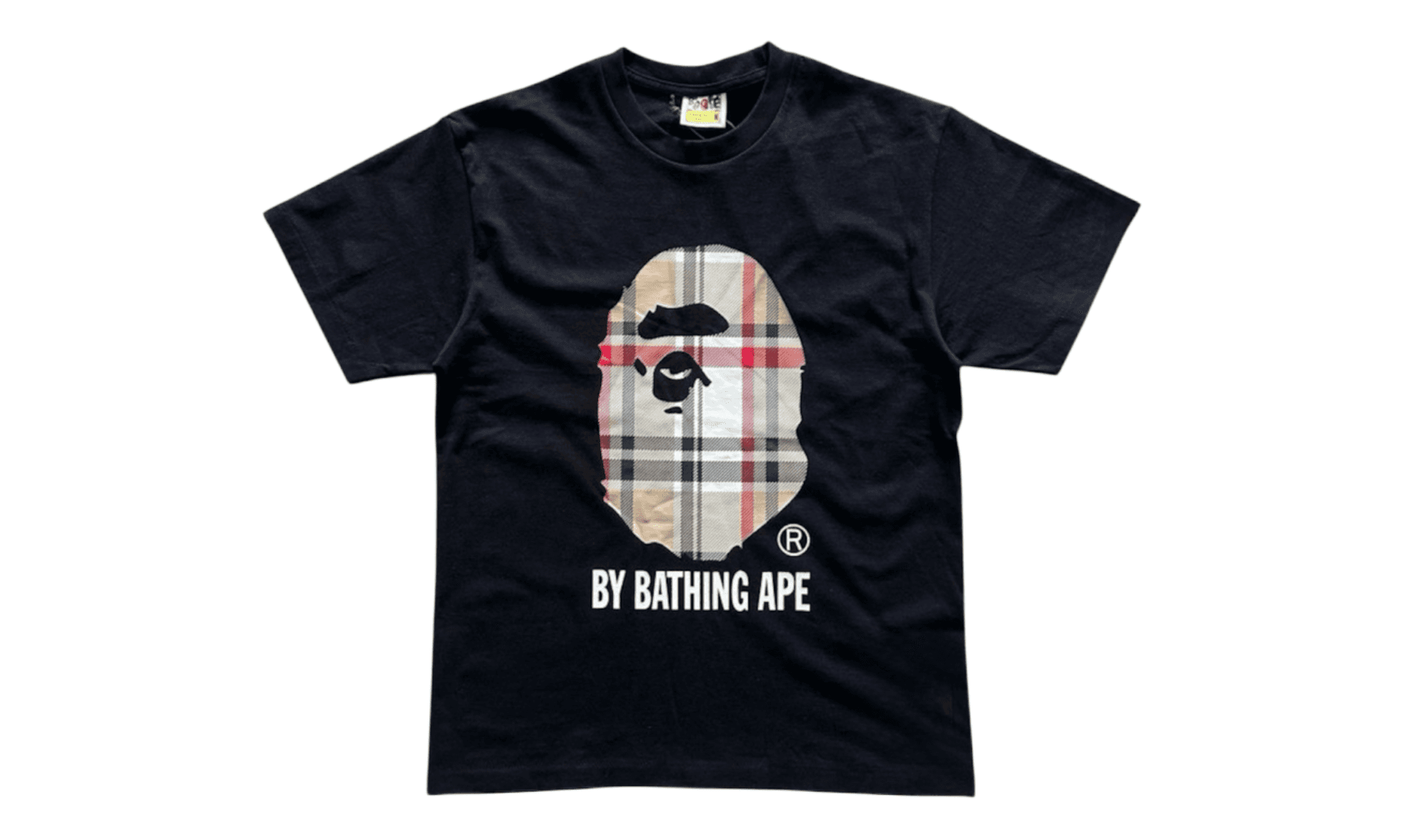 BAPE A Bathing Ape Check by Bathing Tee Black Beige