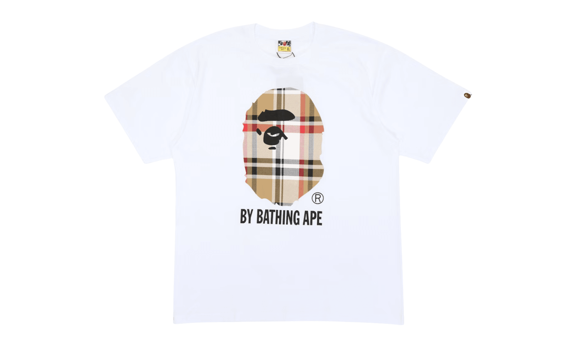 BAPE A Bathing Ape Check by Bathing Tee White Beige