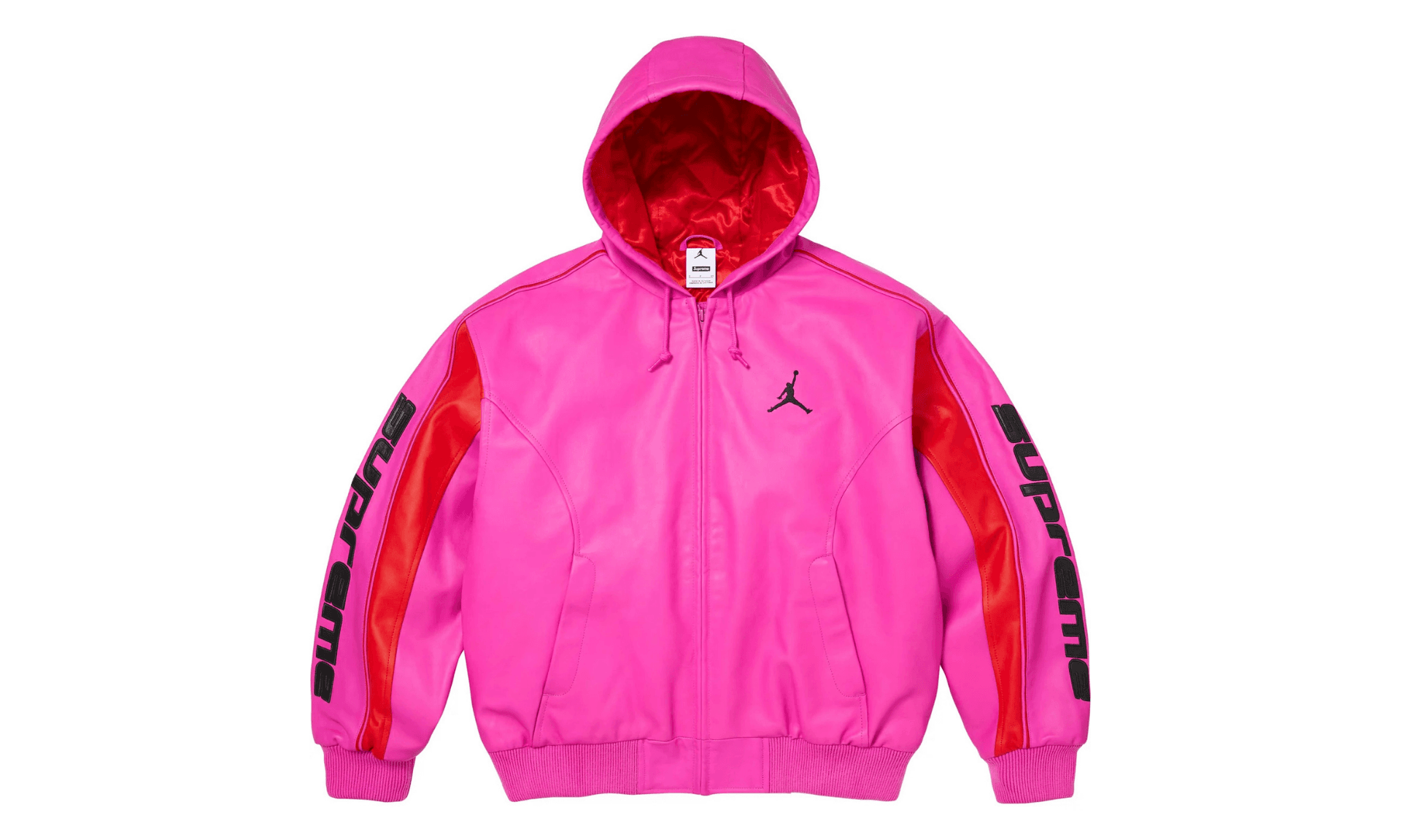 Supreme Jordan Hooded Leather Jacket Pink