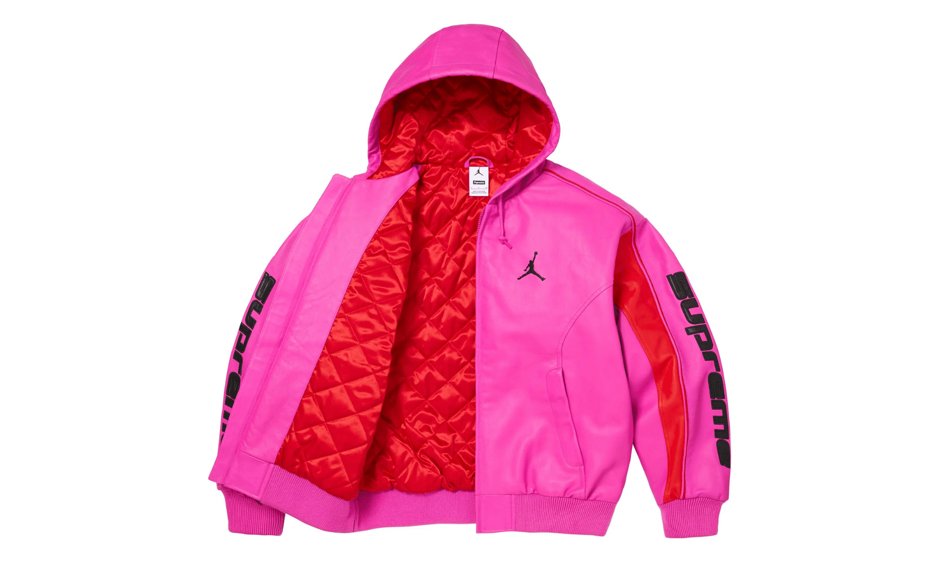 Supreme Jordan Hooded Leather Jacket Pink | OVERCEZ