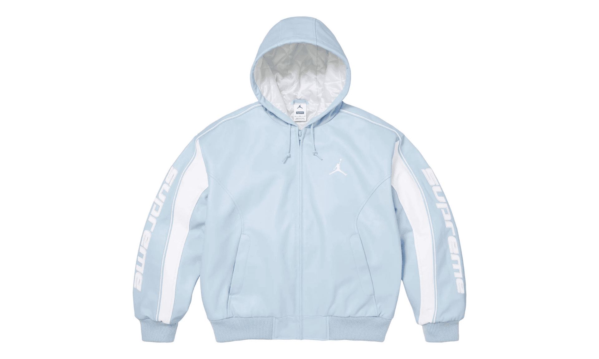 Supreme Jordan Hooded Leather Jacket Light Blue