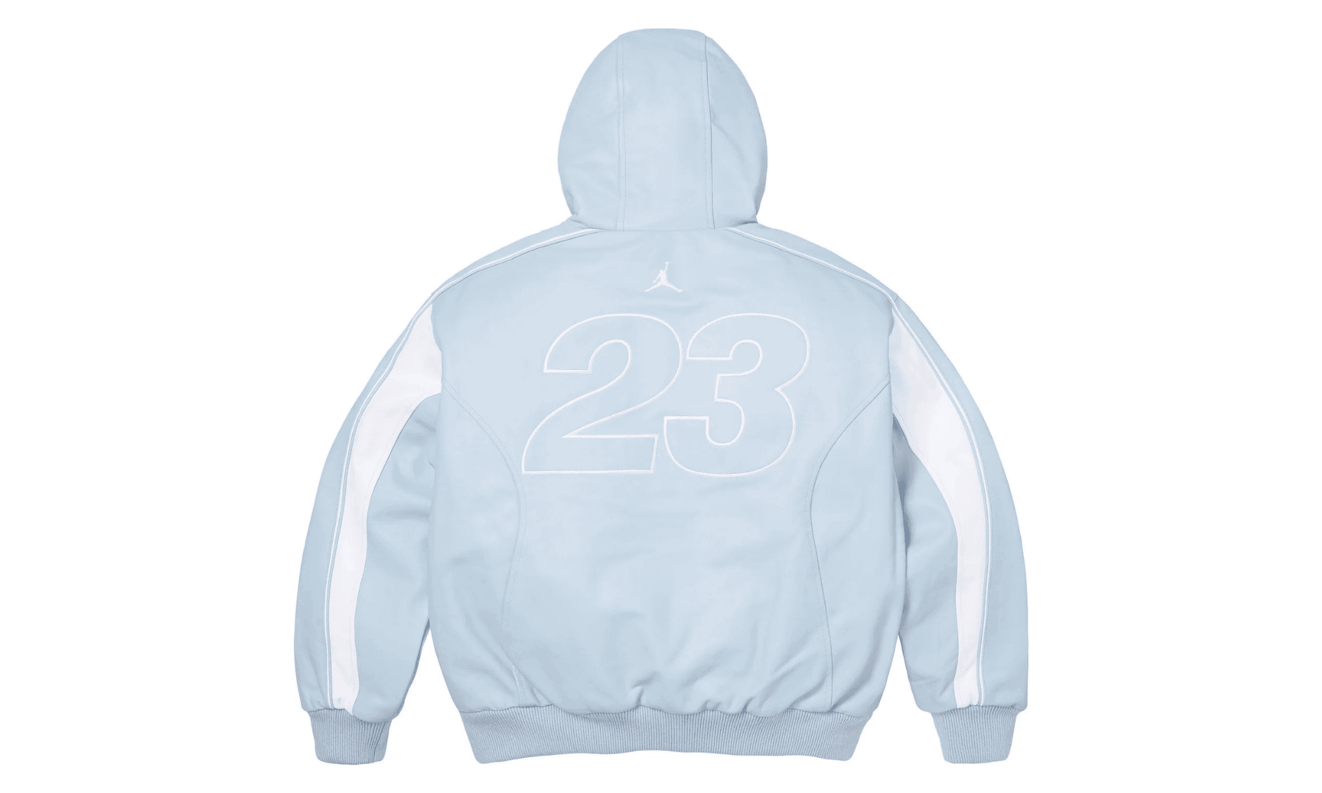 Supreme Jordan Hooded Leather Jacket Light Blue | OVERCEZ