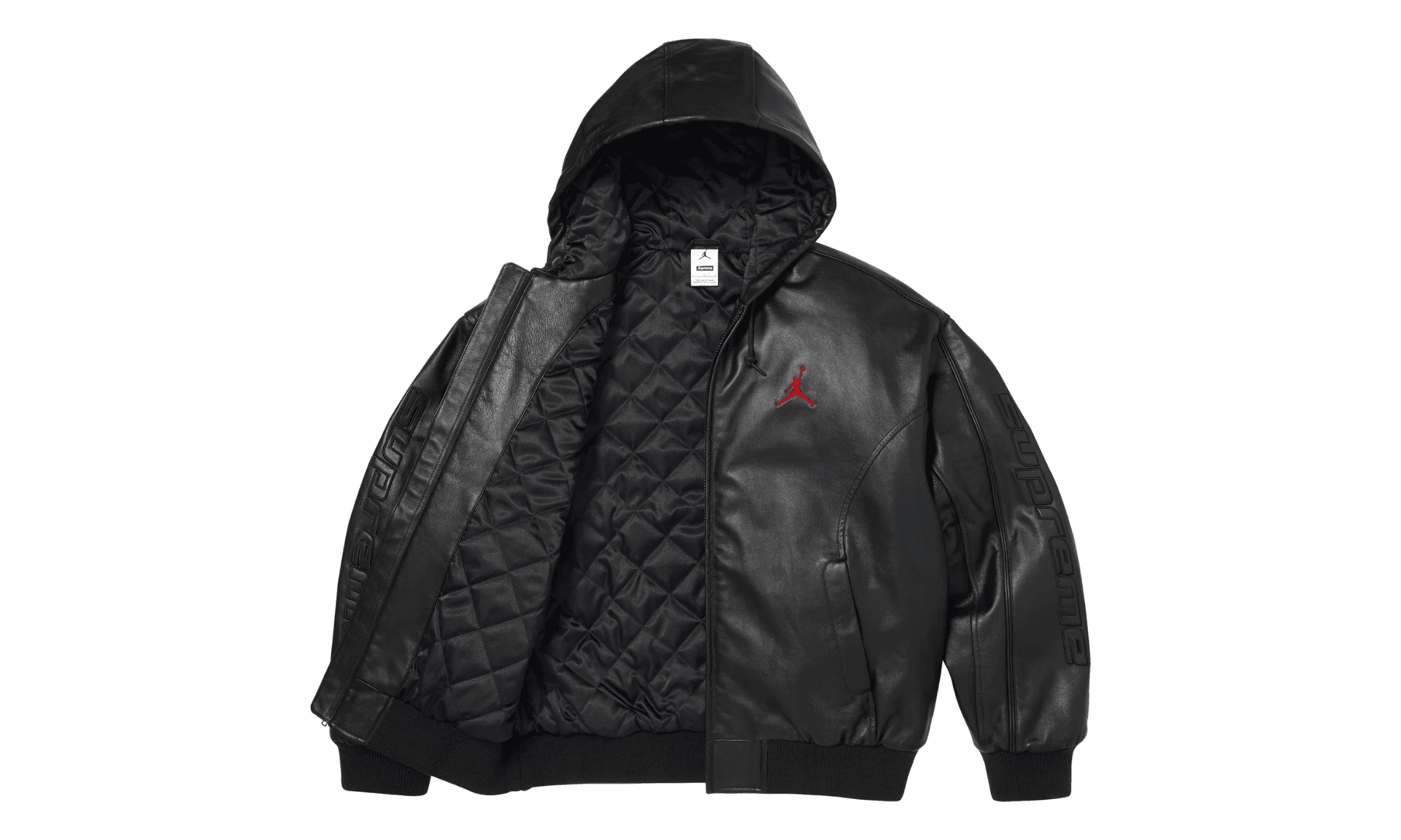 Supreme Jordan Hooded Leather Jacket Black | OVERCEZ
