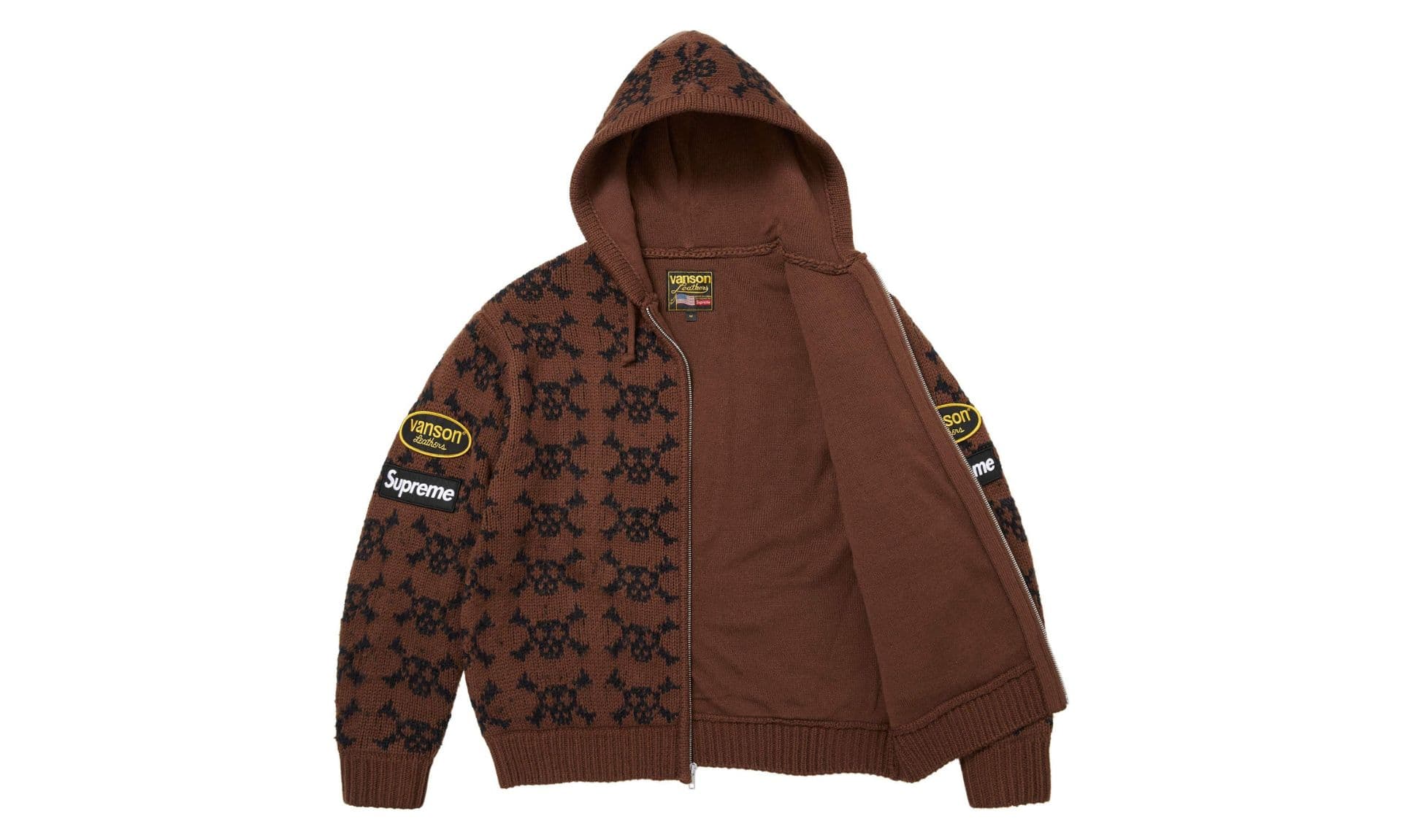 Supreme x Vanson Leathers Skull Zip Up Hooded Sweater Brown | OVERCEZ