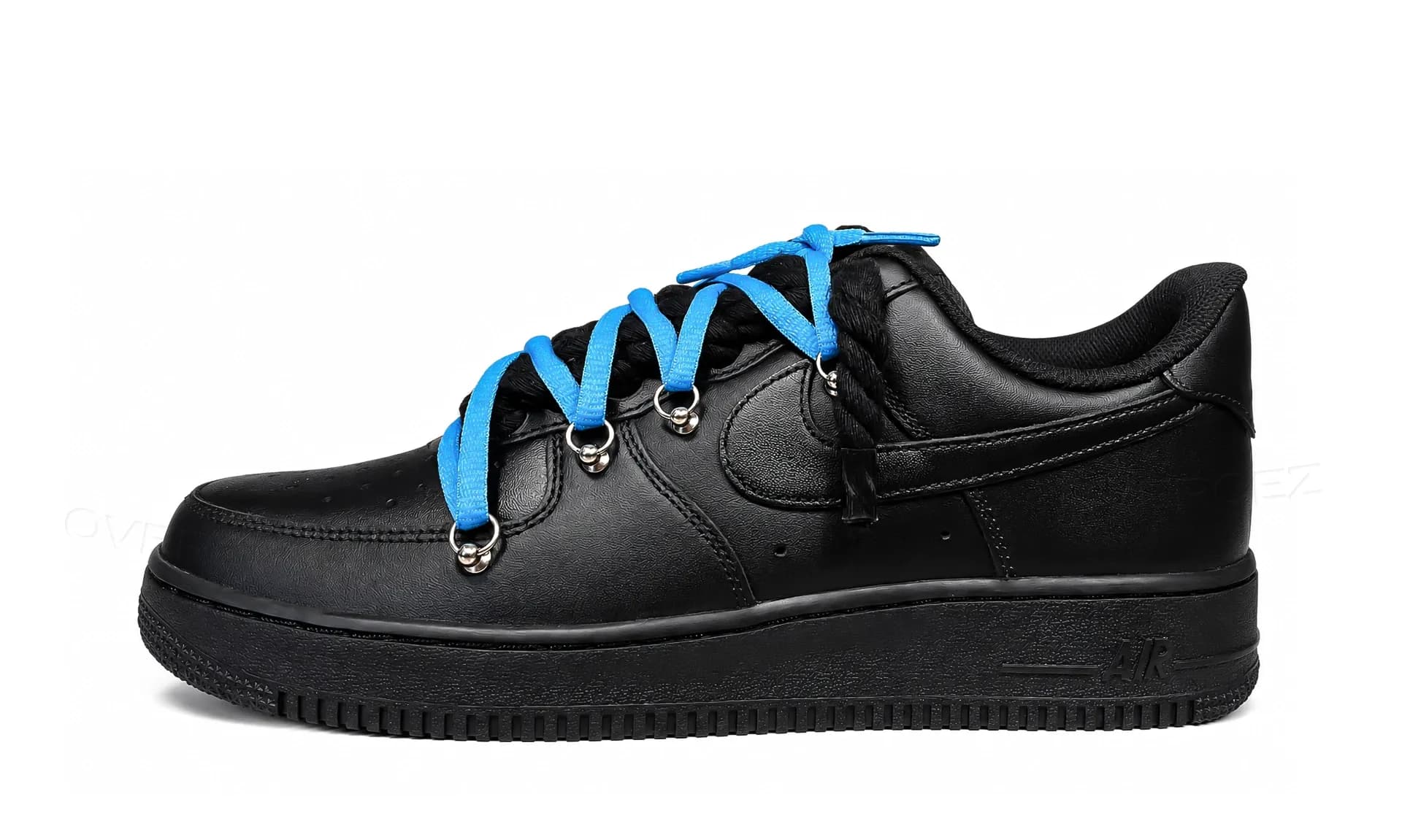 Nike Air Force 1 Low Black Double Rope Laces Light Blue