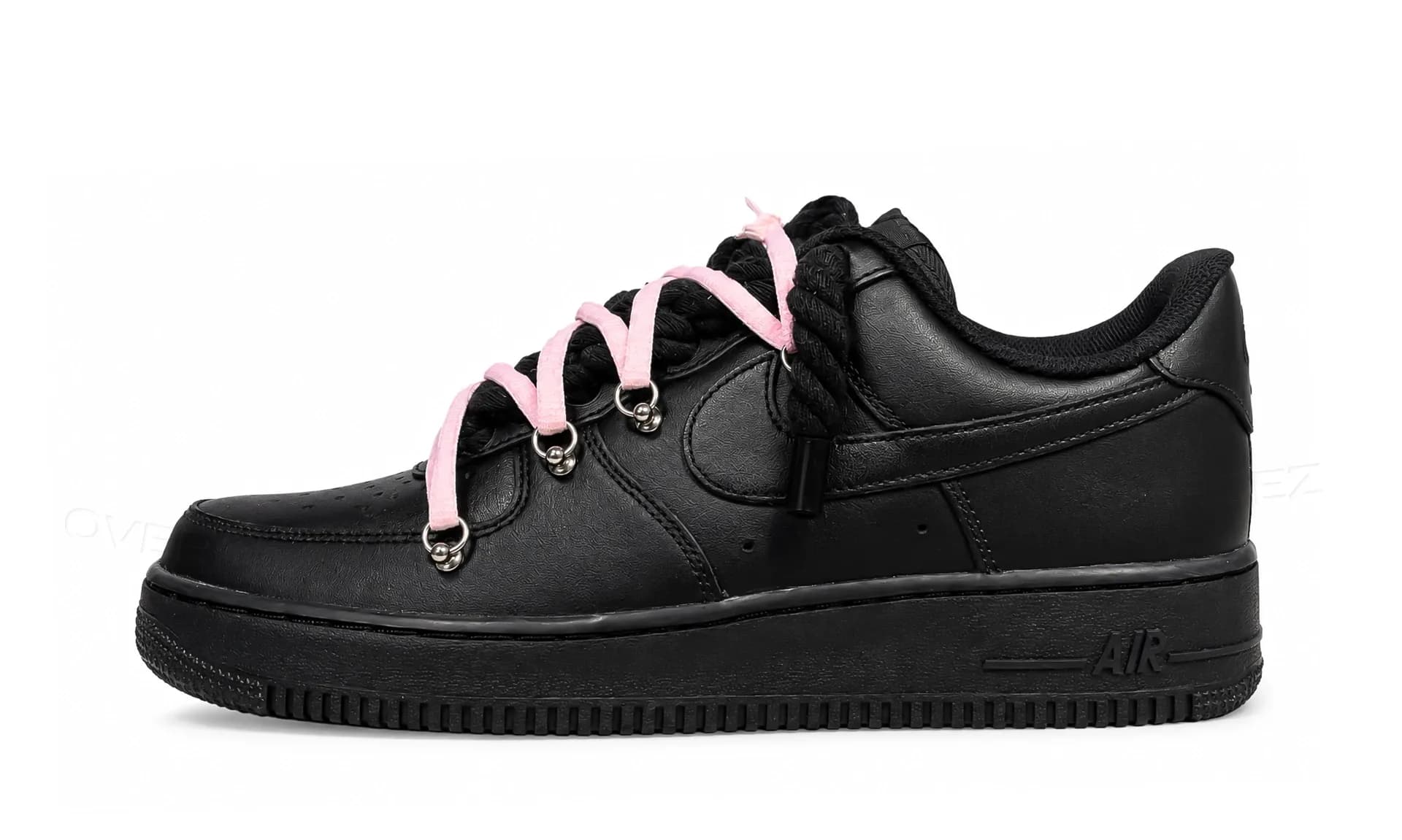 Nike Air Force 1 Low Black Double Rope Laces Light Pink
