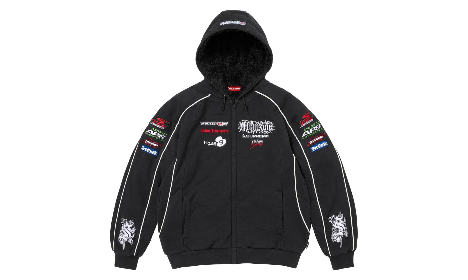 Supreme Racing Lined Zip Up Hooded Sweatshirt Black