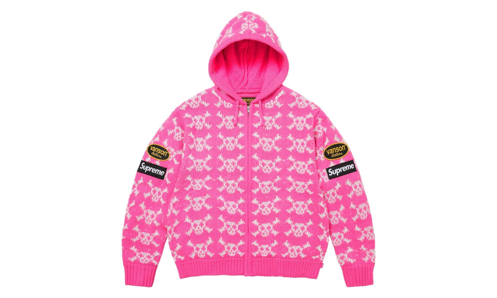 Supreme x Vanson Leathers Skull Zip Up Hooded Sweater Pink