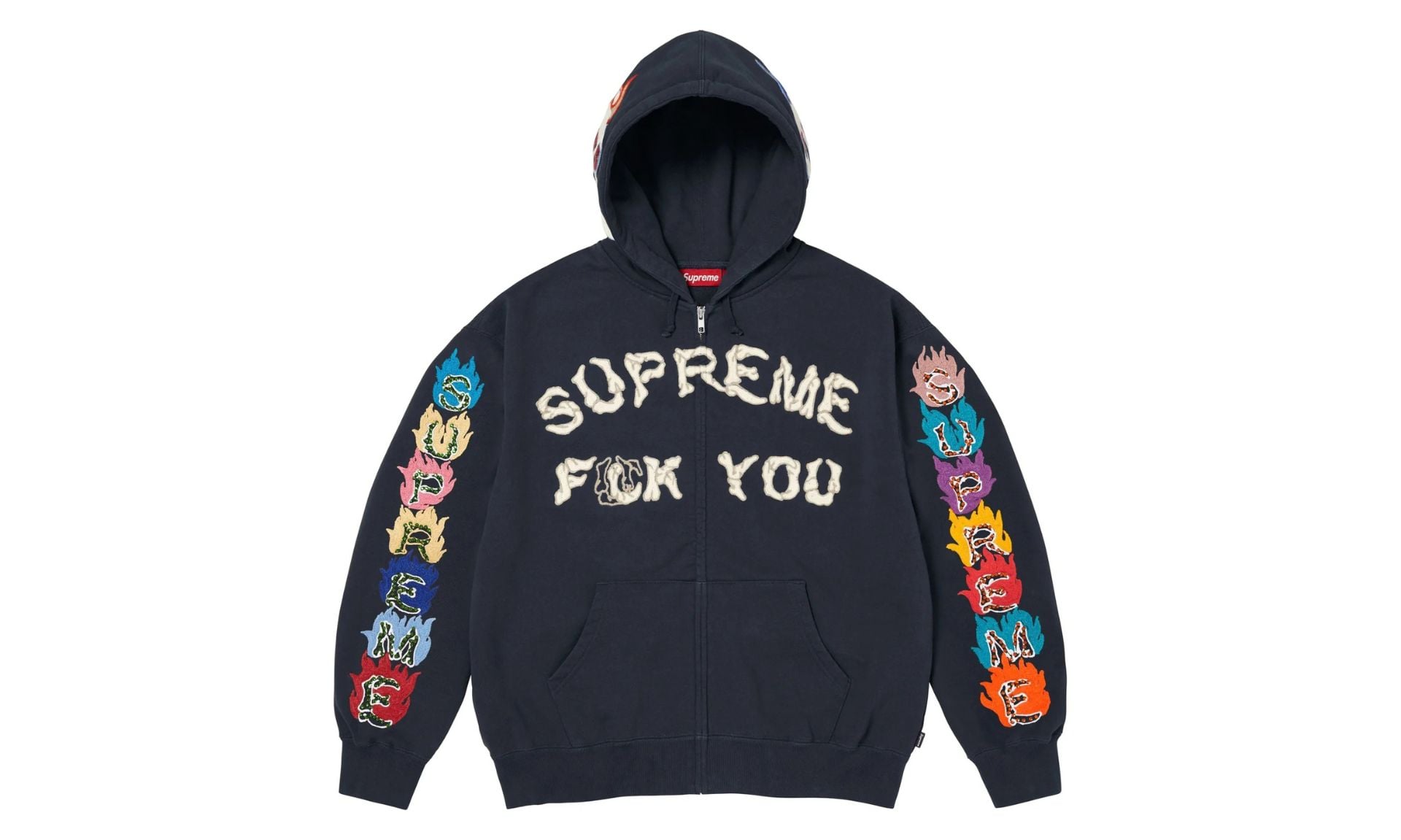 Supreme Fuck You Zip Up Hooded Sweatshirt Navy
