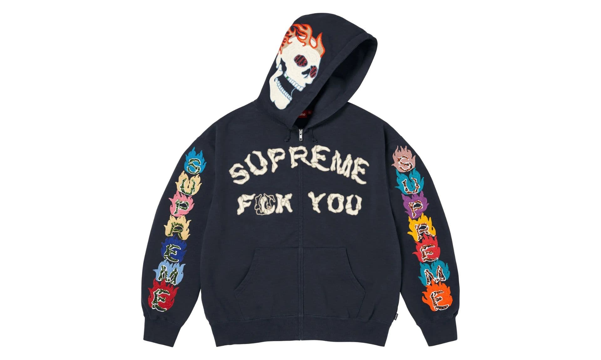 Supreme Fuck You Zip Up Hooded Sweatshirt Navy | OVERCEZ
