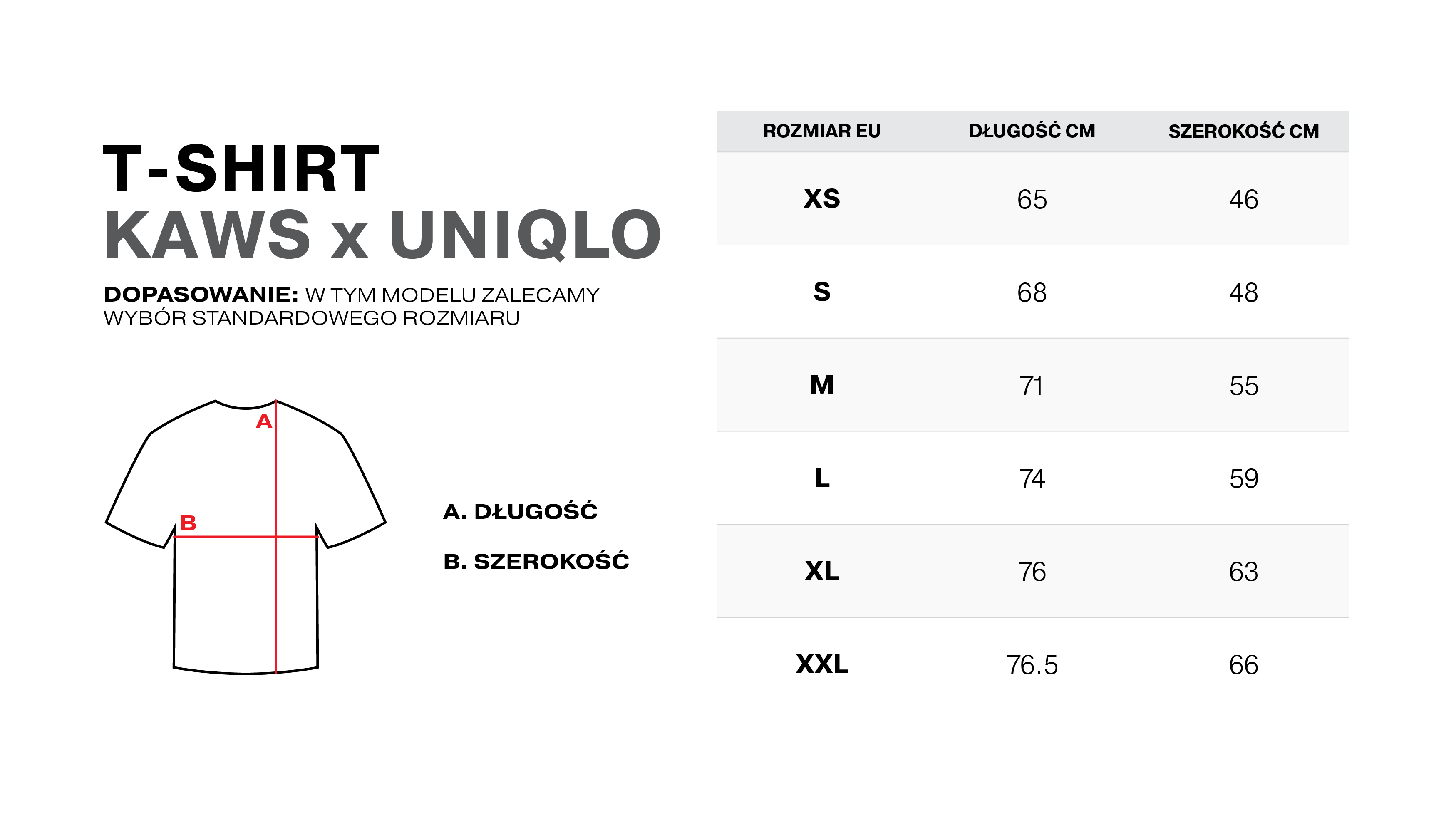 Tabela rozmiarów kaws-tshirt