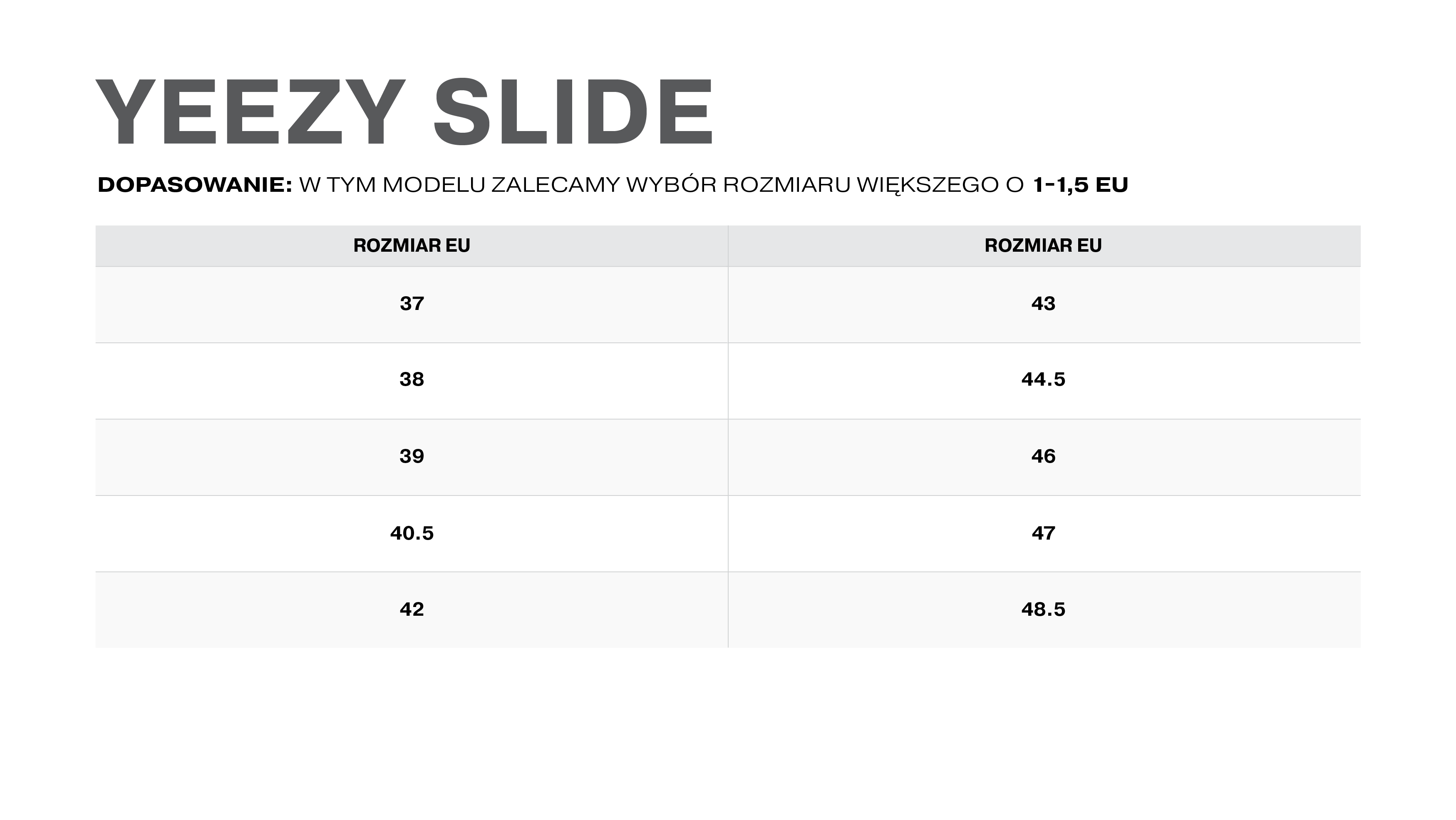 Tabela rozmiarów yeezy-slide